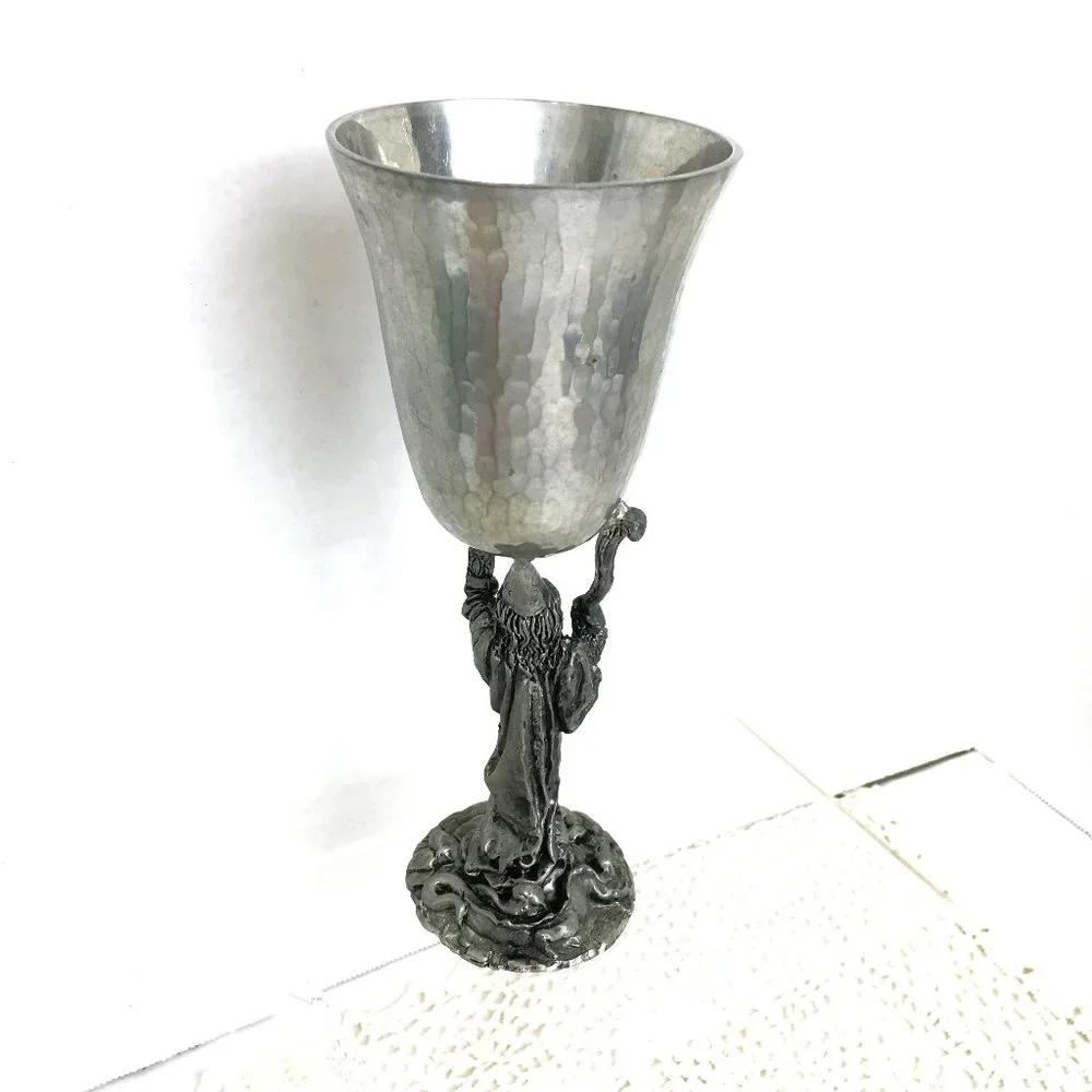 * Ballena Bay Hand Crafted Pewter Art Wizard Goblet Cup 8” Vtg